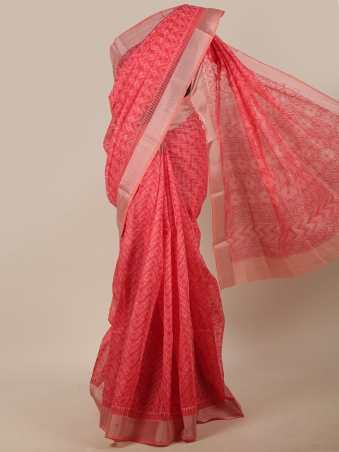 

Pothys Pink & Silver Ethnic Motifs Zari Saree