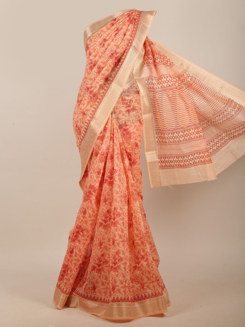 

Pothys Peach-Coloured & Orange Floral Zari Saree