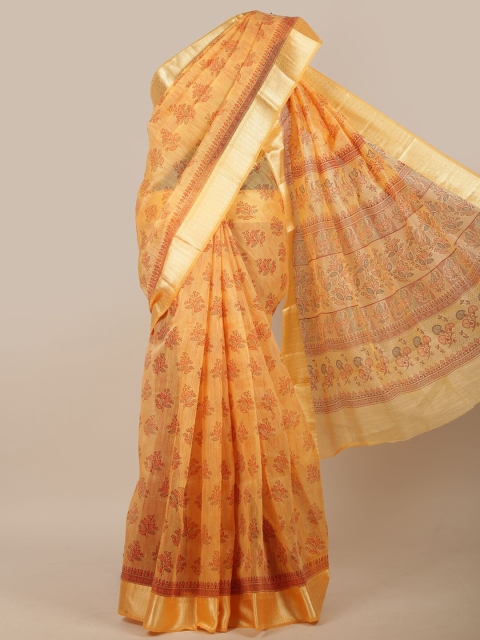 

Pothys Orange & Gold Ethnic Motifs Zari Saree