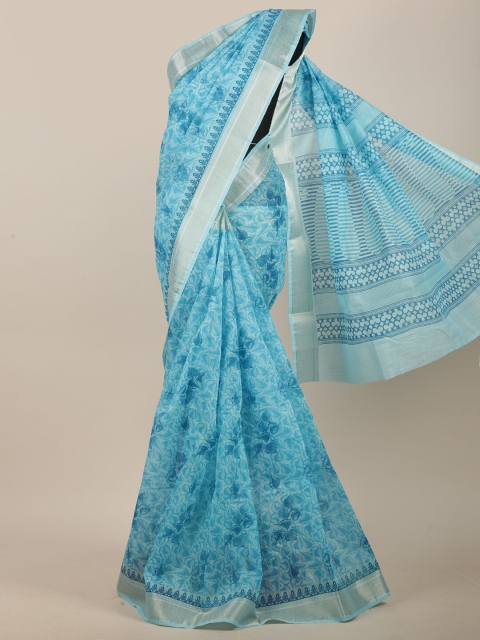 

Pothys Blue & Silver Floral Zari Saree