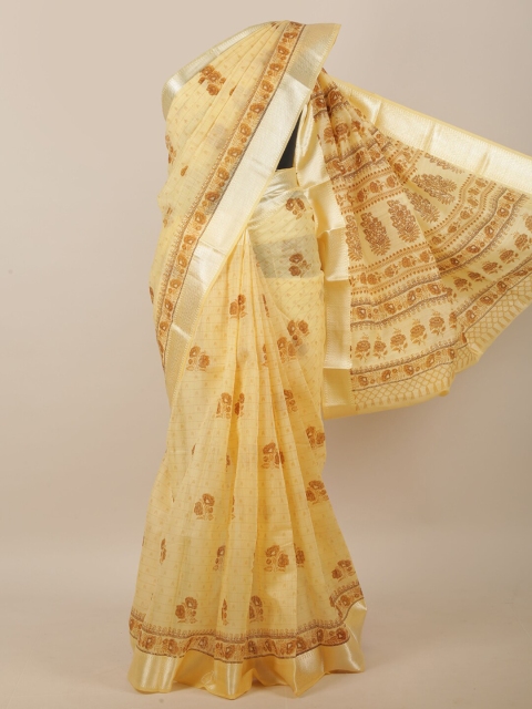 

Pothys Yellow & Beige Floral Zari Saree