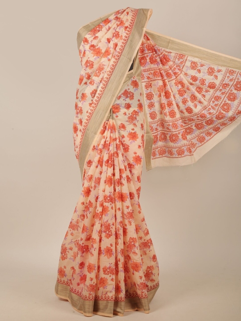 

Pothys Peach-Coloured & Orange Floral Saree