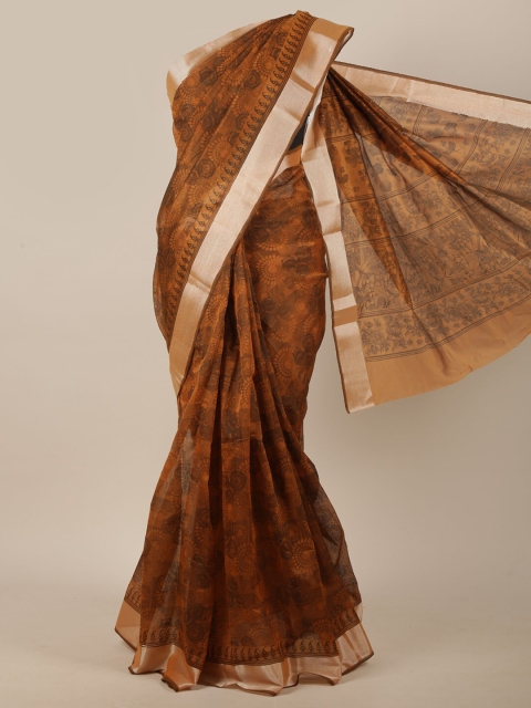 

Pothys Brown & Gold Floral Zari Saree