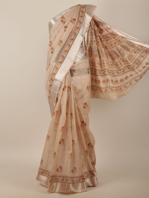 

Pothys Cream-Coloured & Brown Floral Zari Saree