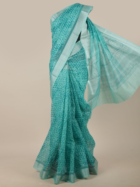 

Pothys Blue & Silver Abstract Printed Saree