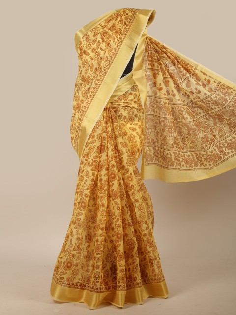 

Pothys Yellow & Brown Floral Zari Saree