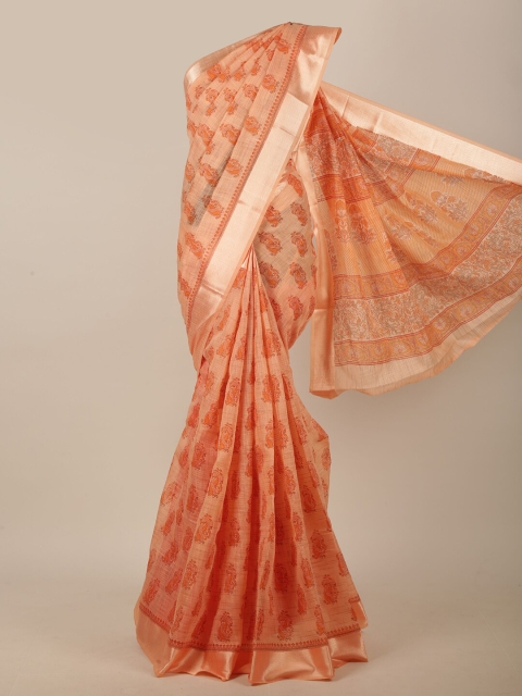 

Pothys Peach-Coloured & Silver Zari Ethnic Motifs Saree