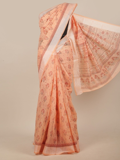 

Pothys Peach-Coloured & Grey Floral Saree