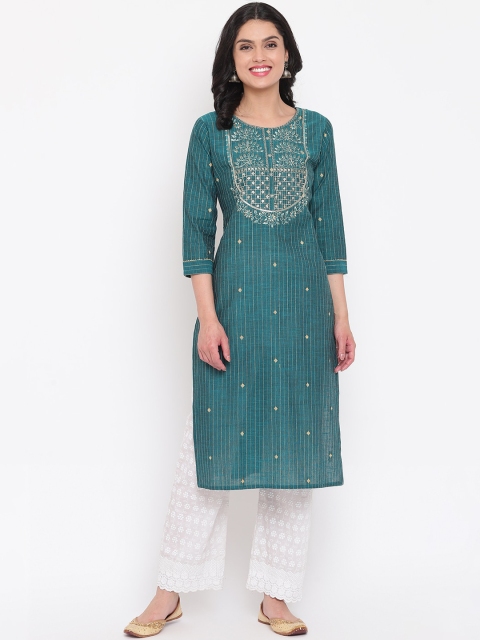 

Napra Women Green Geometric Embroidered Chikankari Kurta