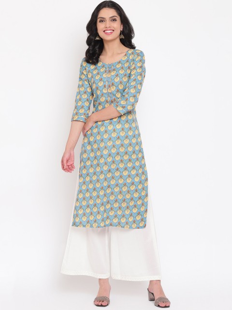 

Napra Women Blue Floral Printed Thread Work Pastels Kurta
