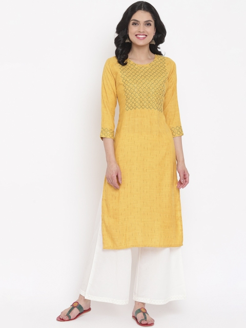 

Napra Women Yellow Ethnic Motifs Yoke Design Thread Work Pastels Kurta