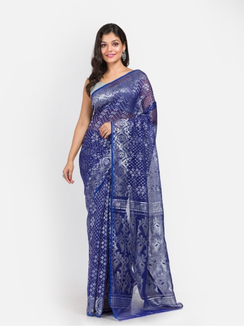 

Aryavart Blue & Silver Zari Jamdani Saree