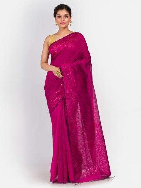 

Aryavart Fuchsia Sequin Embellished Woven Design Silk Blend Saree