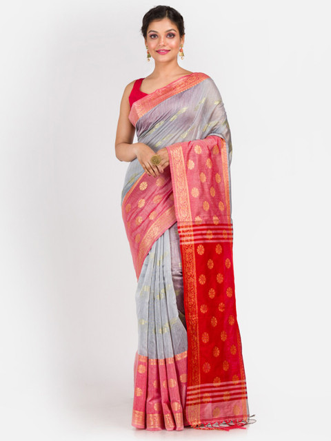 

Aryavart Grey & Pink Ethnic Motifs Zari Saree