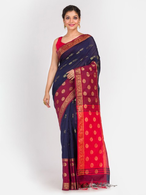

Aryavart Blue & Red Ethnic Motifs Zari Saree