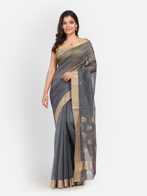 

Aryavart Charcoal & Gold Ethnic Motifs Zari Silk Cotton Chanderi Saree