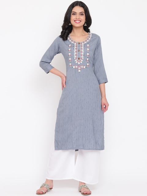 

Napra Women Grey Yoke Design Cotton Embroidered Mirror Work Pastels Kurta