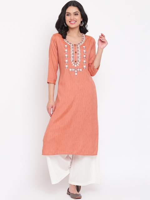 

Napra Women Rust Yoke Design Thread Work Pastels Kurta