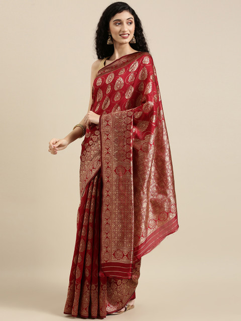 

Triveni Red & Gold-Toned Woven Design Zari Art Silk Paithani Saree