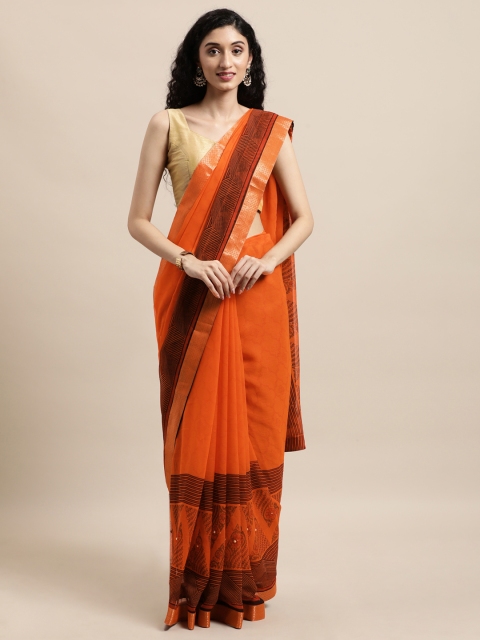 

Triveni Orange Sequinned Pure Georgette Saree