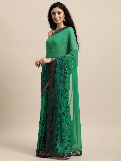 

Triveni Green Floral Sequinned Pure Georgette Saree