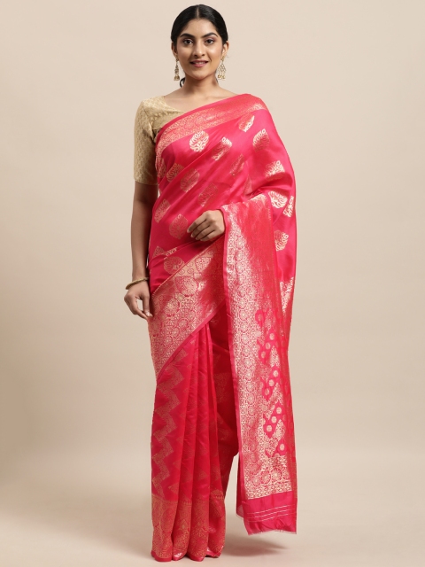 

Triveni Pink & Gold-Toned Ethnic Motifs Zari Art Silk Paithani Saree