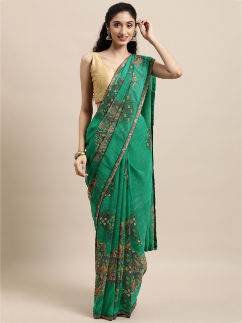 

Triveni Green Ethnic Motifs Zari Pure Georgette Saree