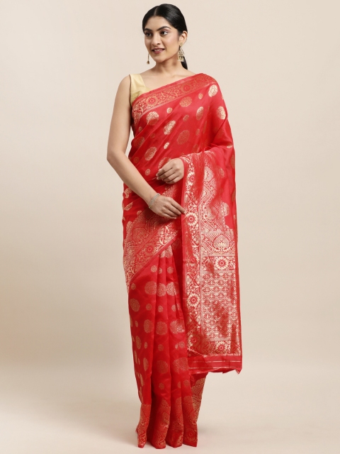 

Triveni Red Ethnic Motifs Zari Art Silk Paithani Saree