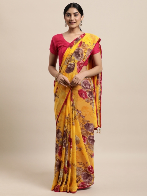 

Triveni Mustard Floral Pure Georgette Saree