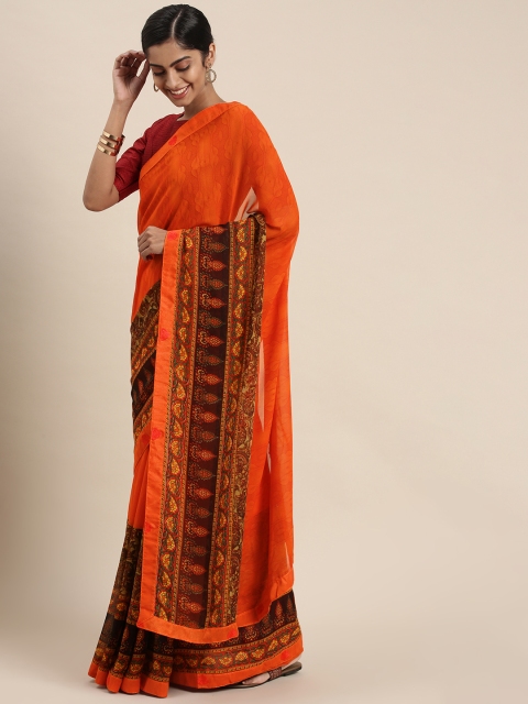 

Triveni Orange Ethnic Motifs Pure Georgette Saree