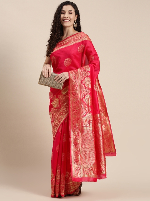 

Triveni Red Ethnic Motifs Zari Silk Blend Saree