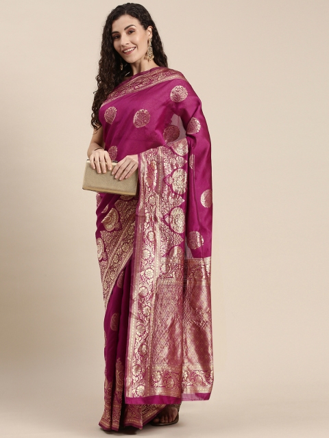 

Triveni Magenta Ethnic Motifs Zari Silk Blend Saree