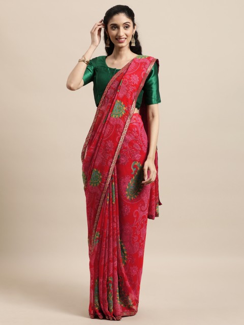

Triveni Pink Ethnic Motifs Pure Georgette Saree