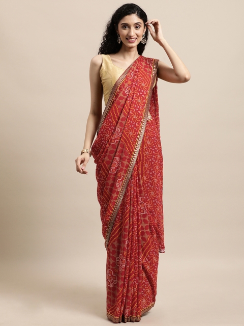 

Triveni Red Bandhani Pure Georgette Bandhani Saree