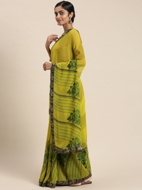

Triveni Lime Green Floral Pure Georgette Saree