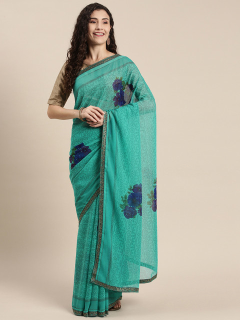 

Triveni Sea Green Floral Pure Chiffon Saree