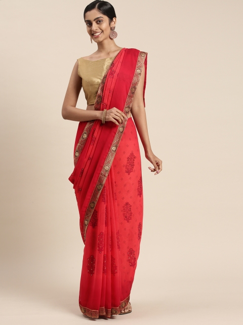 

Triveni Red Floral Sequinned Pure Georgette Saree