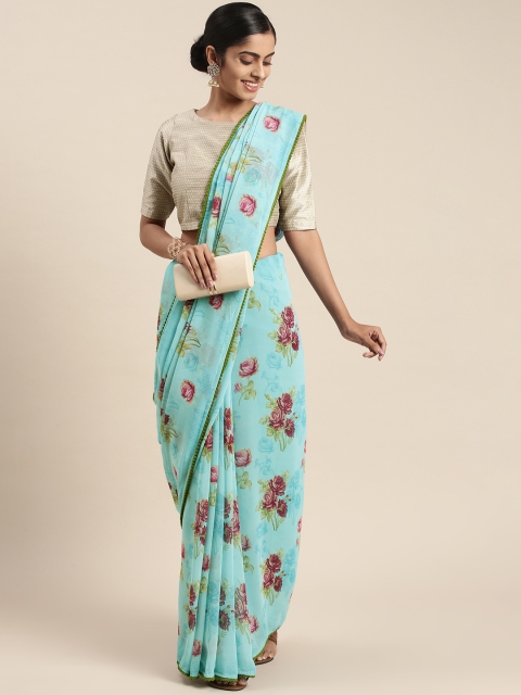 

Triveni Turquoise Blue Floral Pure Georgette Saree