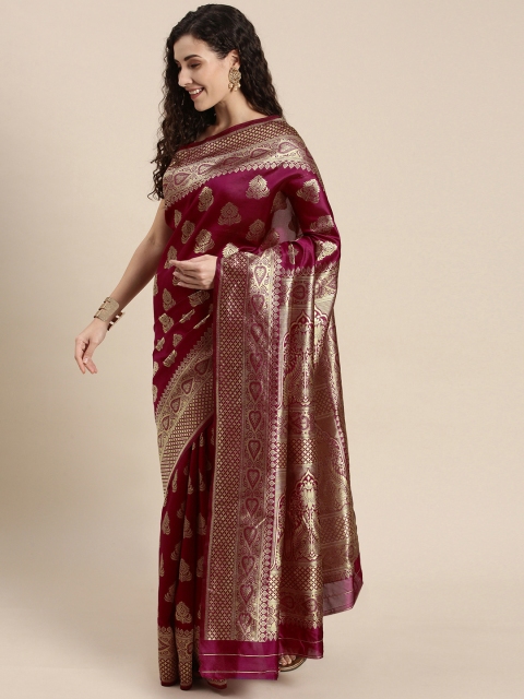 

Triveni Burgundy Ethnic Motifs Zari Silk Blend Saree