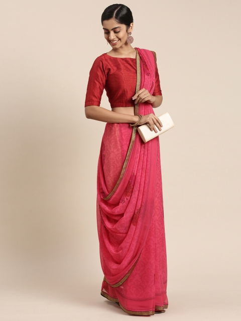 

Triveni Pink Floral Sequinned Pure Chiffon Saree