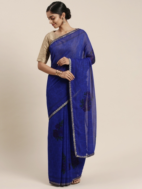 

Triveni Blue Floral Sequinned Pure Chiffon Saree