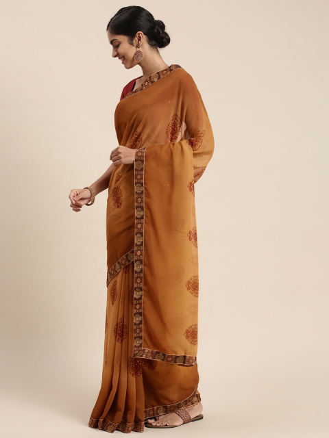 

Triveni Tan Ethnic Motifs Sequinned Pure Georgette Saree