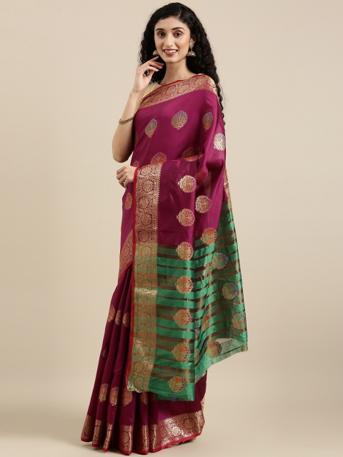 

Triveni Magenta Woven Design Zari Silk Blend Paithani Saree