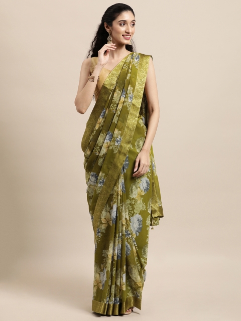 

Triveni Olive Green Floral Pure Georgette Saree