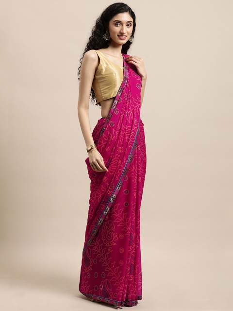 

Triveni Magenta Bandhani Pure Georgette Bandhani Saree
