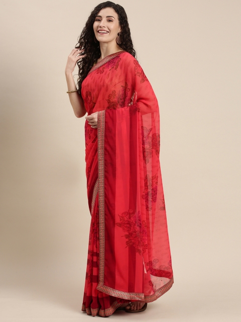 

Triveni Red Floral Sequinned Pure Georgette Saree