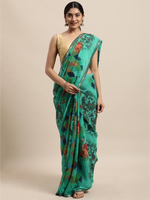 

Triveni Green Floral Pure Georgette Saree
