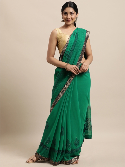 

Triveni Green Ethnic Motifs Sequinned Pure Georgette Saree