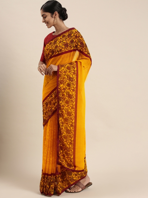 

Triveni Yellow Floral Pure Chiffon Saree