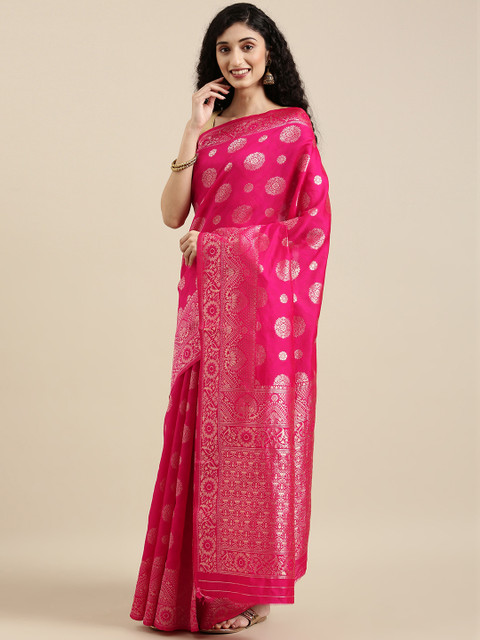 

Triveni Magenta & Silver-Toned Woven Design Zari Art Silk Paithani Saree
